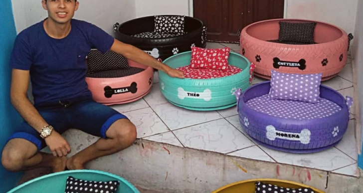 Használt autógumikból készít állatoknak fekhelyet egy brazil művész